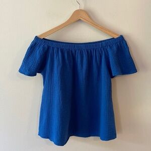 Adiva Cotton Gauze Off-Shoulder Top Cobalt Blue Size Medium